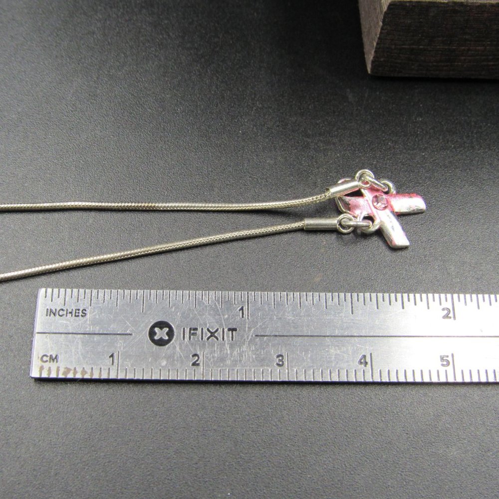 8" Sterling Silver Crystal Breast Cancer Bracelet Vintage - Picture 5 of 6